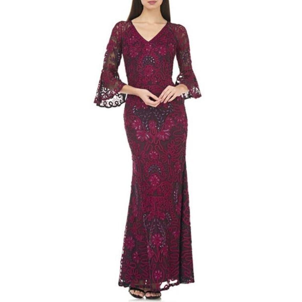 JS Collection‎ Women's Soutache Embroidered Trumpet Gown Black Jam Size 4 $358